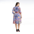 Bohemia style femmes imprimé floral robe col V manches demi polyester plus robes de taille